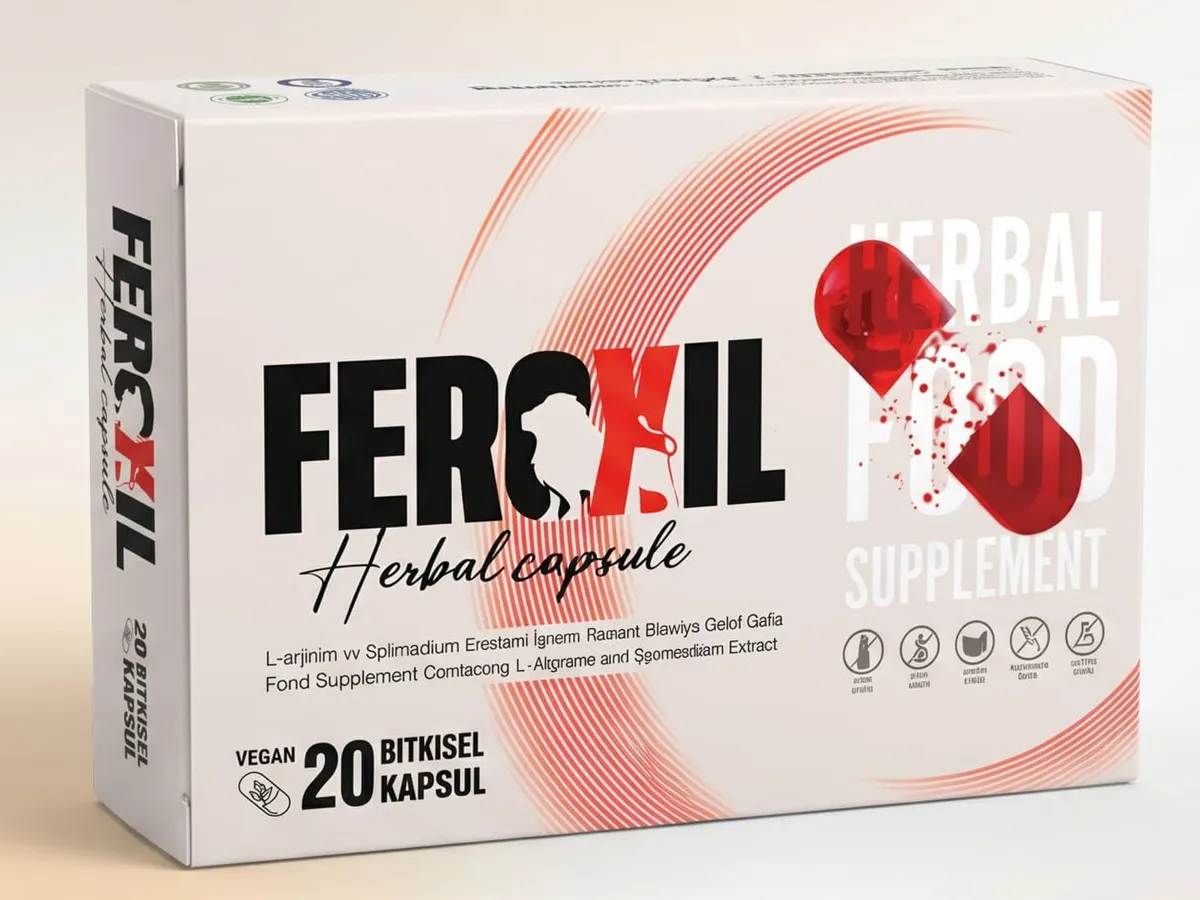 Feroxil kutusu — 20 vegan bitkisel kapsül, L-arjinin ve Epimedium ekstresi içeren gıda takviyesi