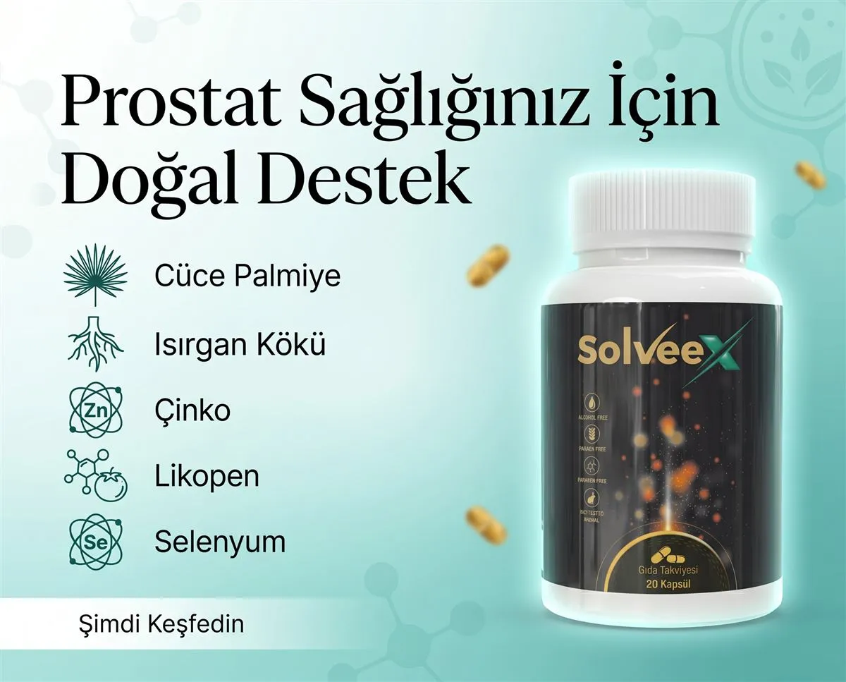 Solveex — prostat sağlığınız için doğal destek: cüce palmiye, ısırgan kökü, çinko, likopen ve selenyum